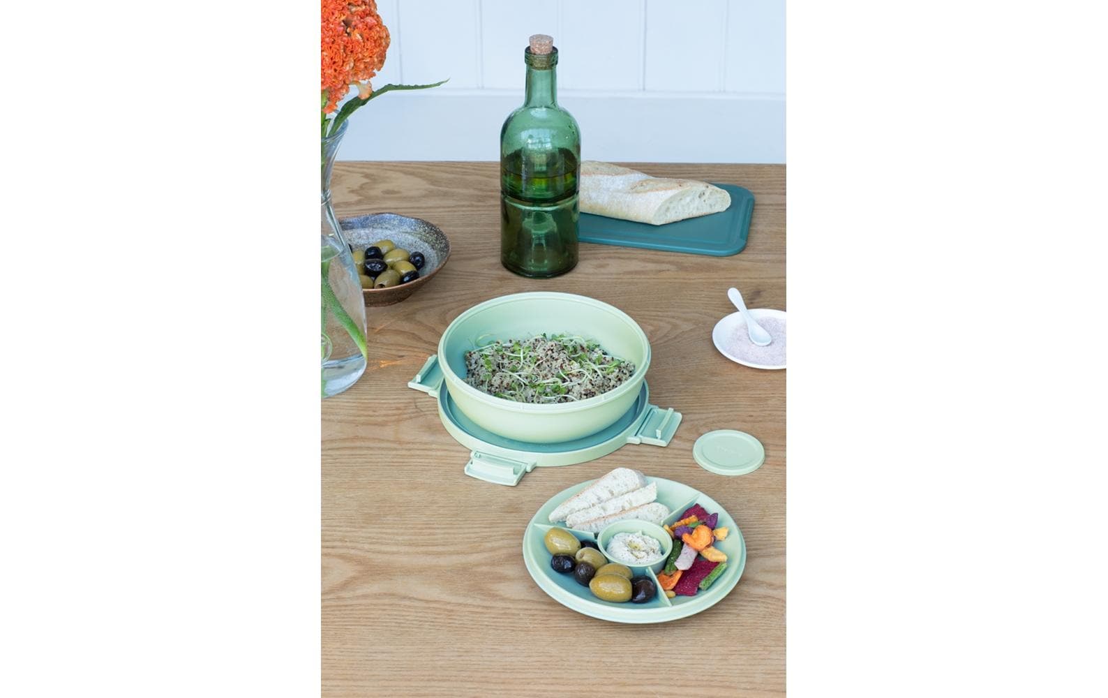 Brabantia Salatschüssel Make & Take – 1,3 l, Ø 21,0 cm, H 7,5 cm, Kunststoff, Hellgrün, mit Deckel