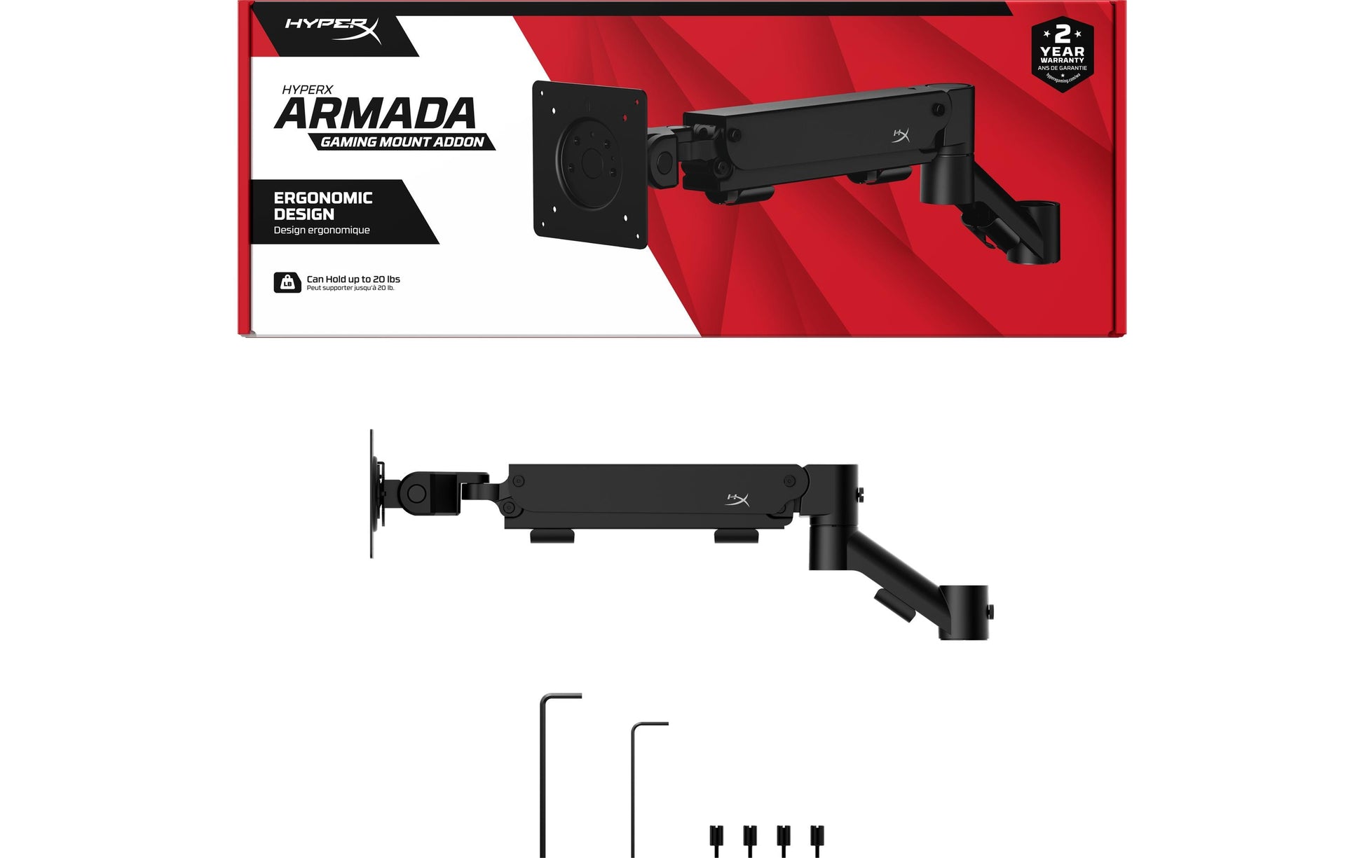 HyperX Armada Addon – Wandhalterung, bis 32", VESA 100 × 100 mm, 9,1 kg, drehbar, schwarz