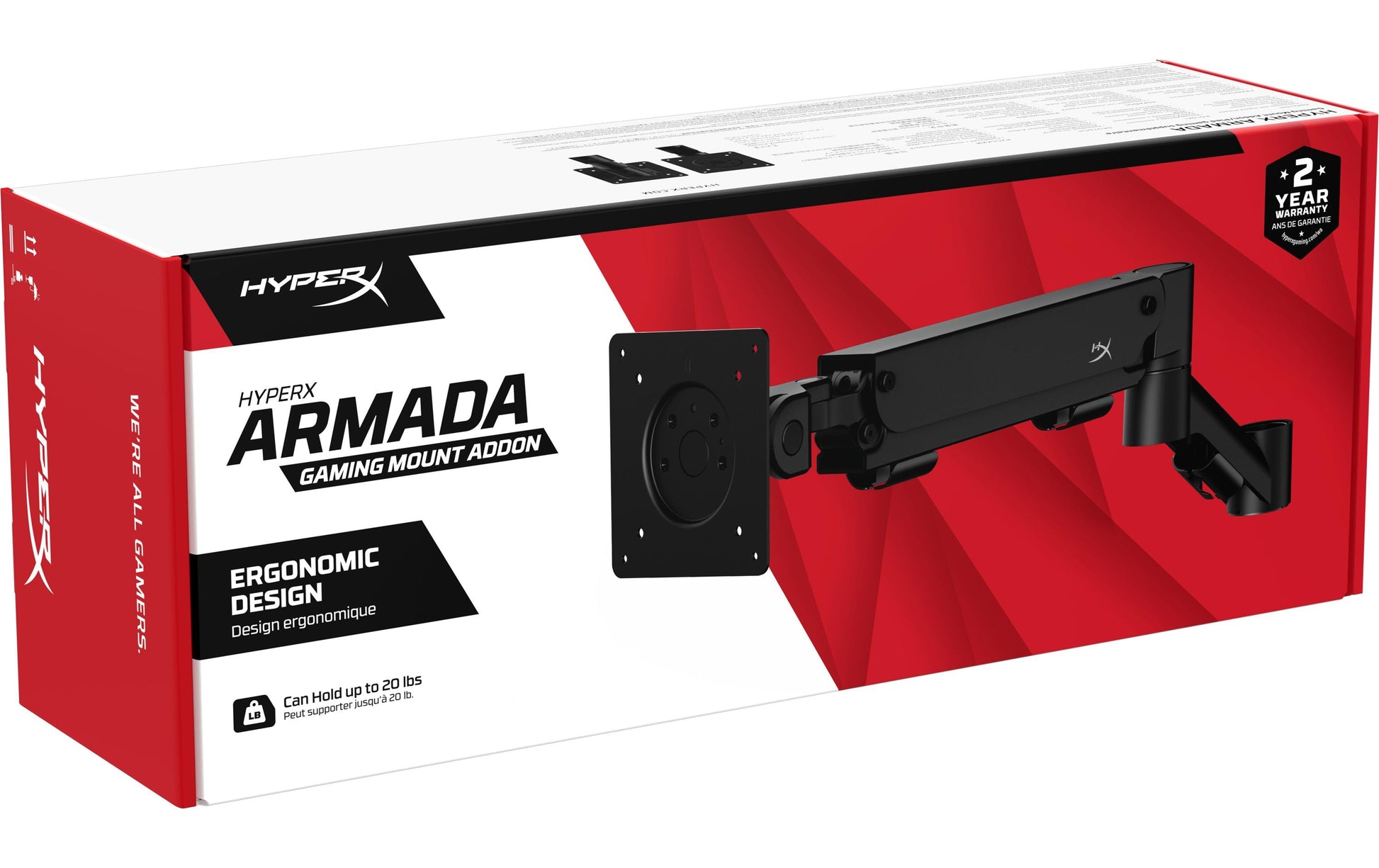 HyperX Armada Addon – Wandhalterung, bis 32", VESA 100 × 100 mm, 9,1 kg, drehbar, schwarz
