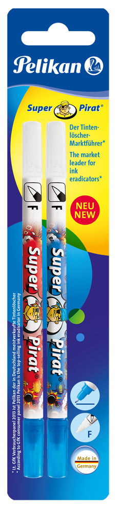 Pelikan Tintenlöscher Super Pirat 850F/2/B – Rundspitze F/B, für königsblaue Tinte – 2 Stk., Blister