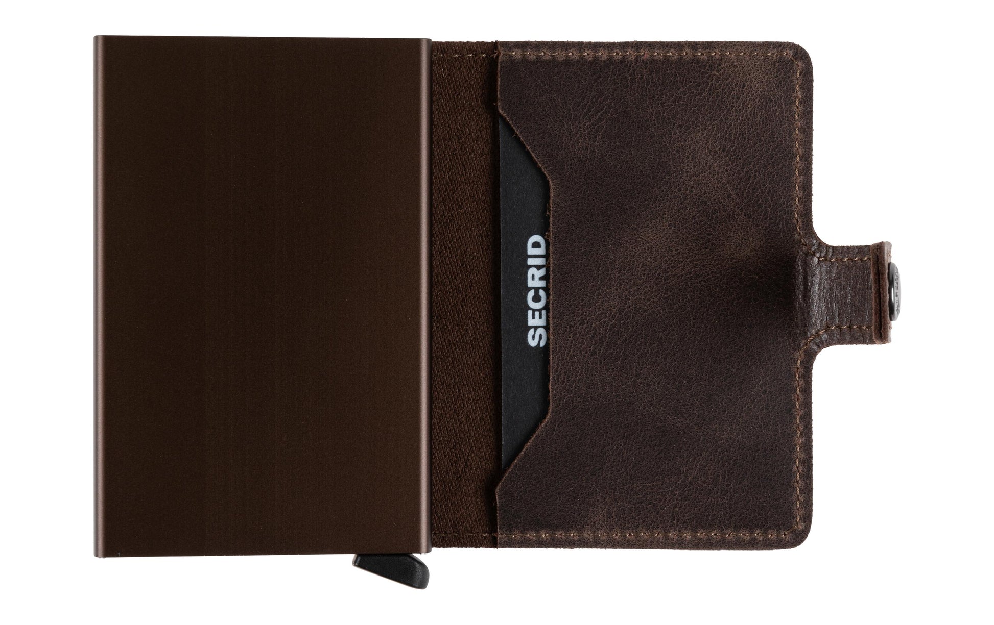Secrid Kartenetui Miniwallet – RFID-Schutz – 10 Karten – Dunkelbraun – Aluminium, Leder – Vintage
