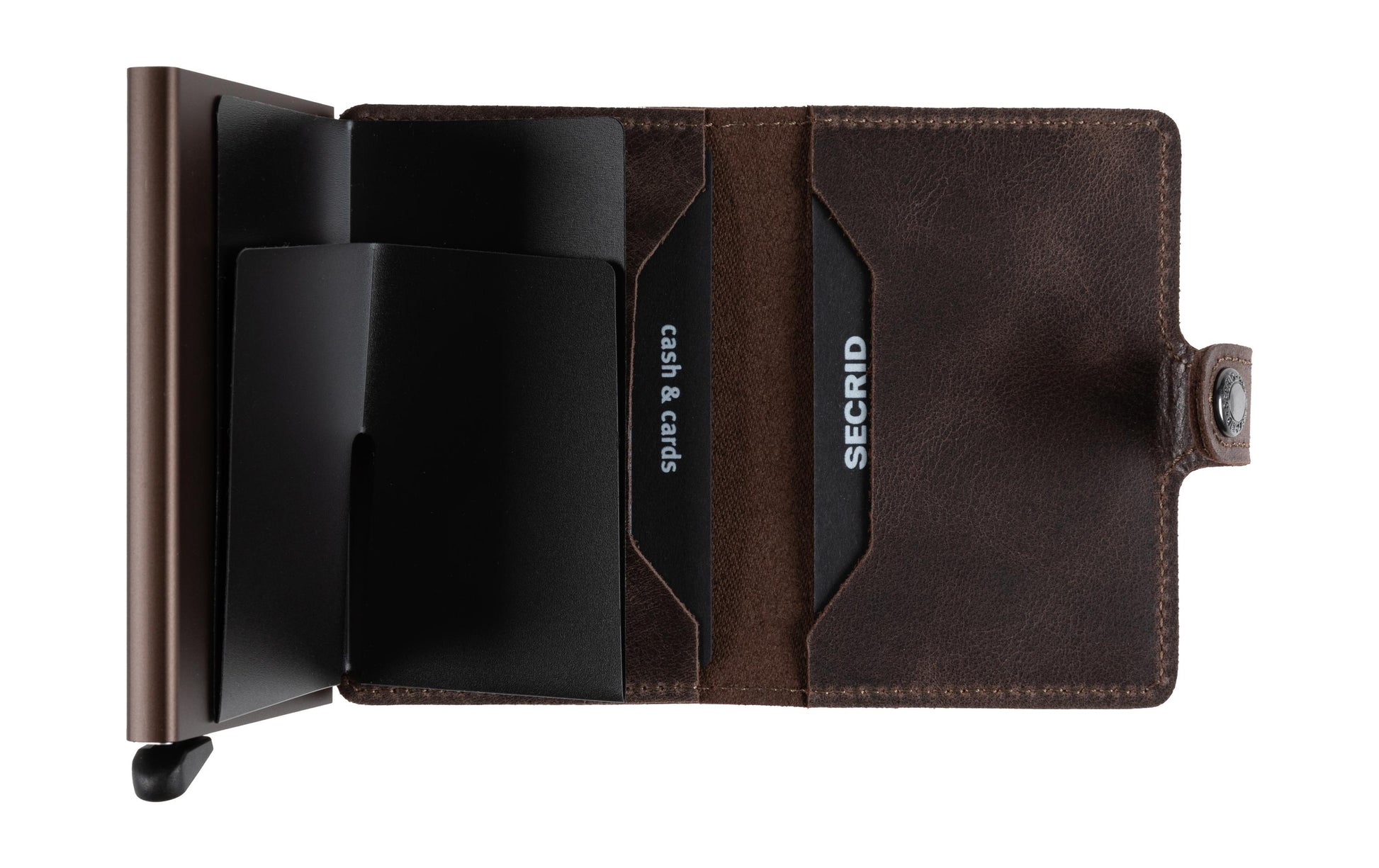 Secrid Kartenetui Miniwallet – RFID-Schutz – 10 Karten – Dunkelbraun – Aluminium, Leder – Vintage