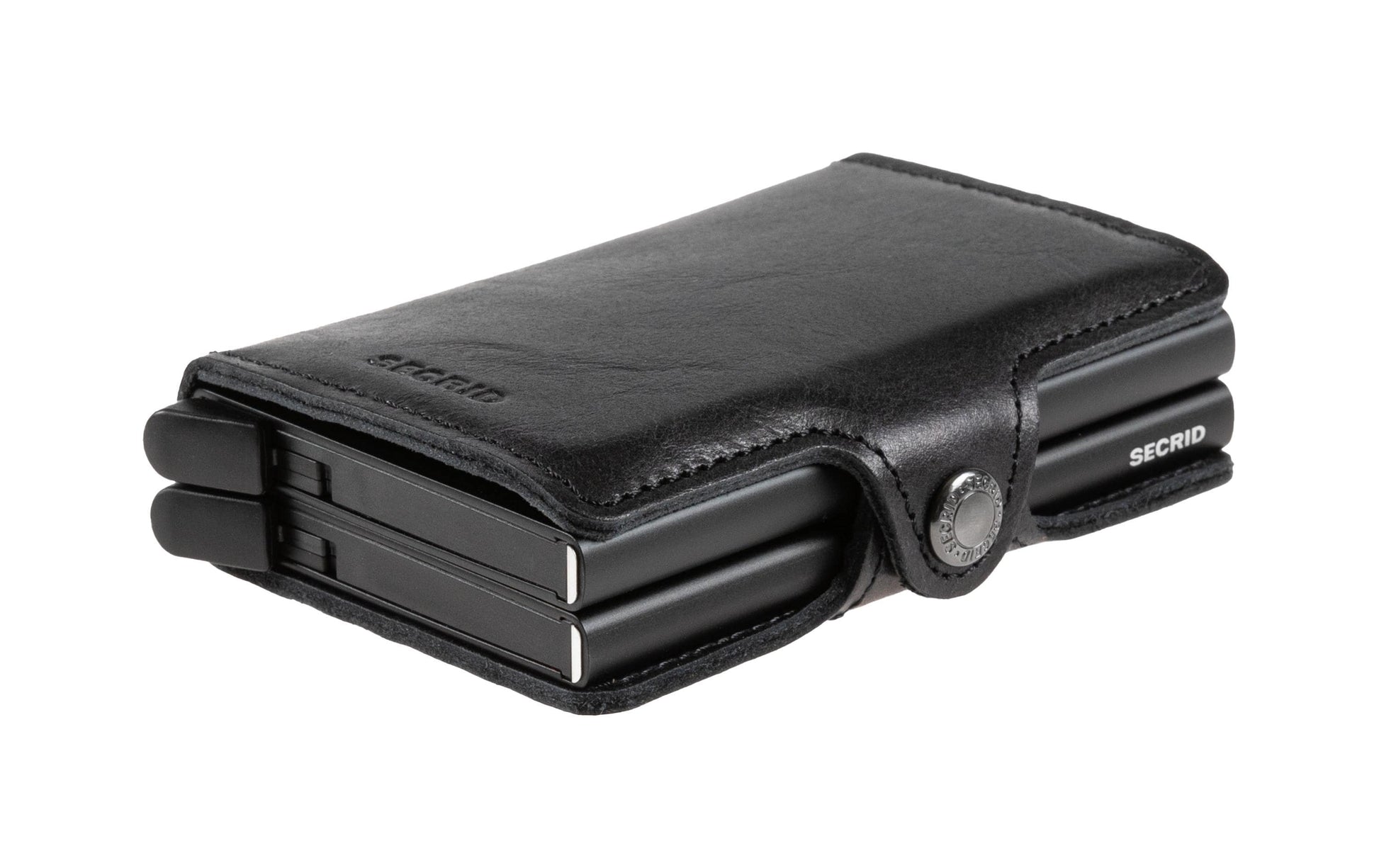 Secrid Twinwallet Brieftasche – RFID-Schutz – 70 × 102 × 25 mm – Schwarz – Aluminium, Leder