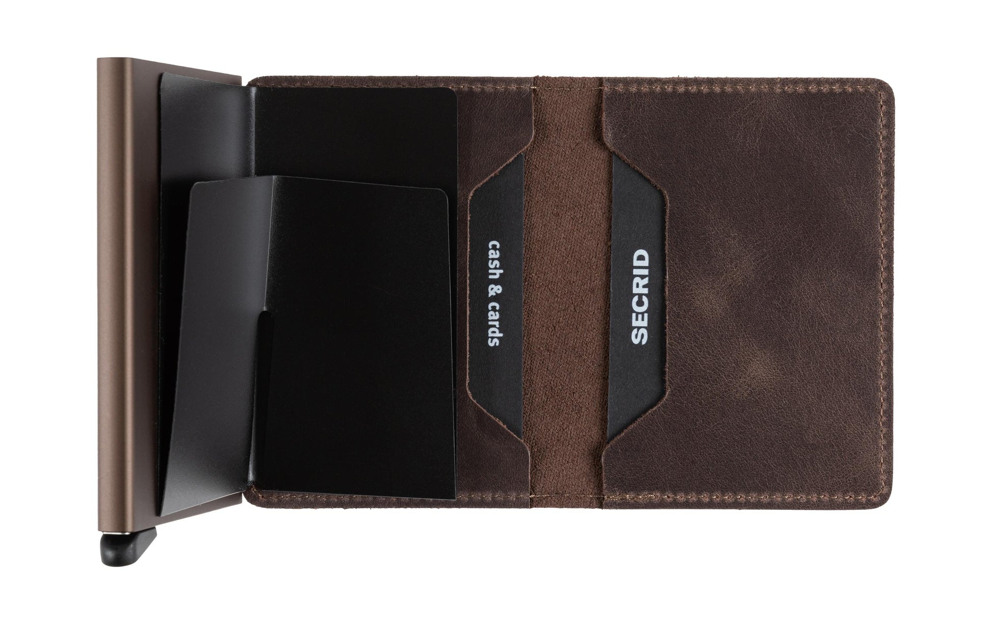 Secrid Slimwallet Kartenetui – RFID-Schutz, 12 Karten – 68×102×16 mm – Schokolade, Aluminium/Leder