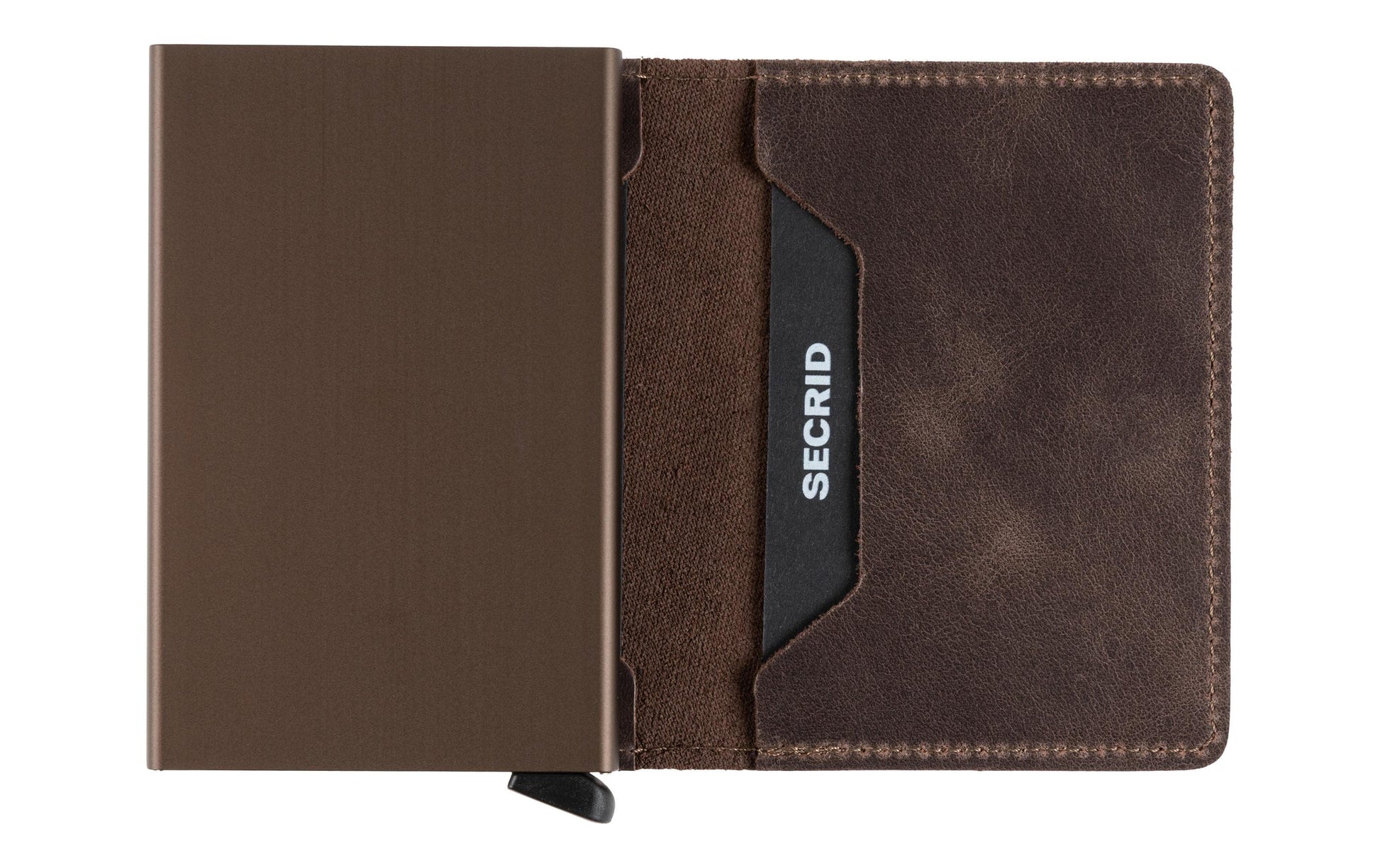 Secrid Slimwallet Kartenetui – RFID-Schutz, 12 Karten – 68×102×16 mm – Schokolade, Aluminium/Leder