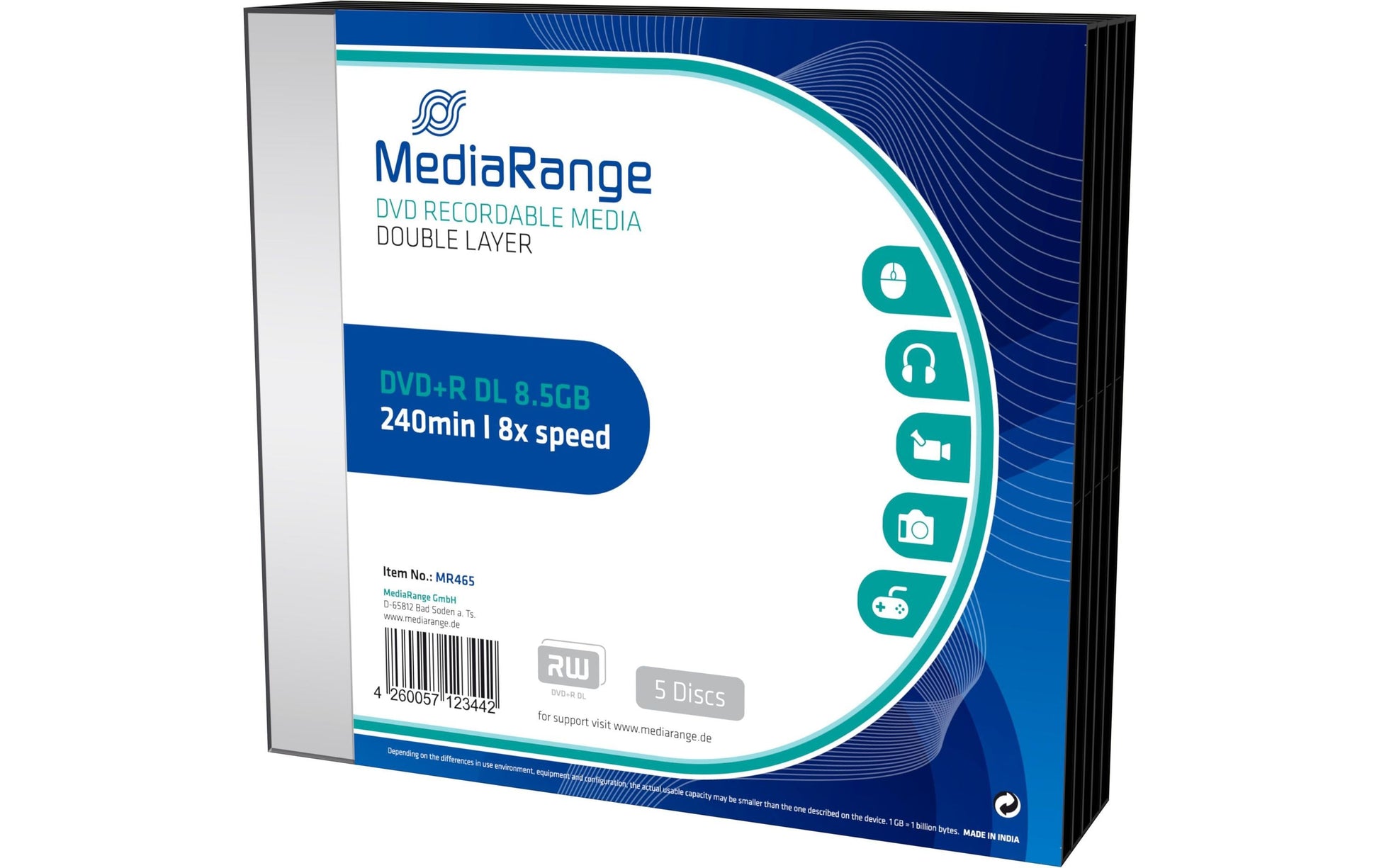 MediaRange DVD+R DL 8,5 GB – 8×, 5er Pack