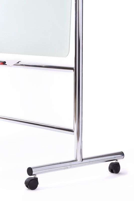 Bi-Office Whiteboard – 120 × 90 cm, Glas, magnetisch, Chrom-Rahmen, mobil, drehbar