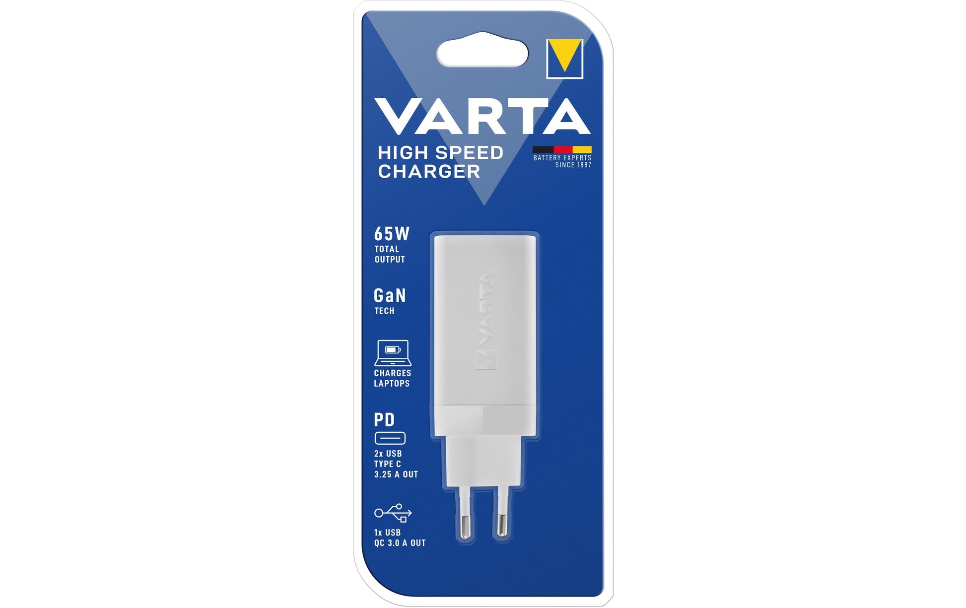 Varta High Speed Charger USB-Wandladegerät 65 W – USB-C×2, USB-A×1 – PD – Weiss