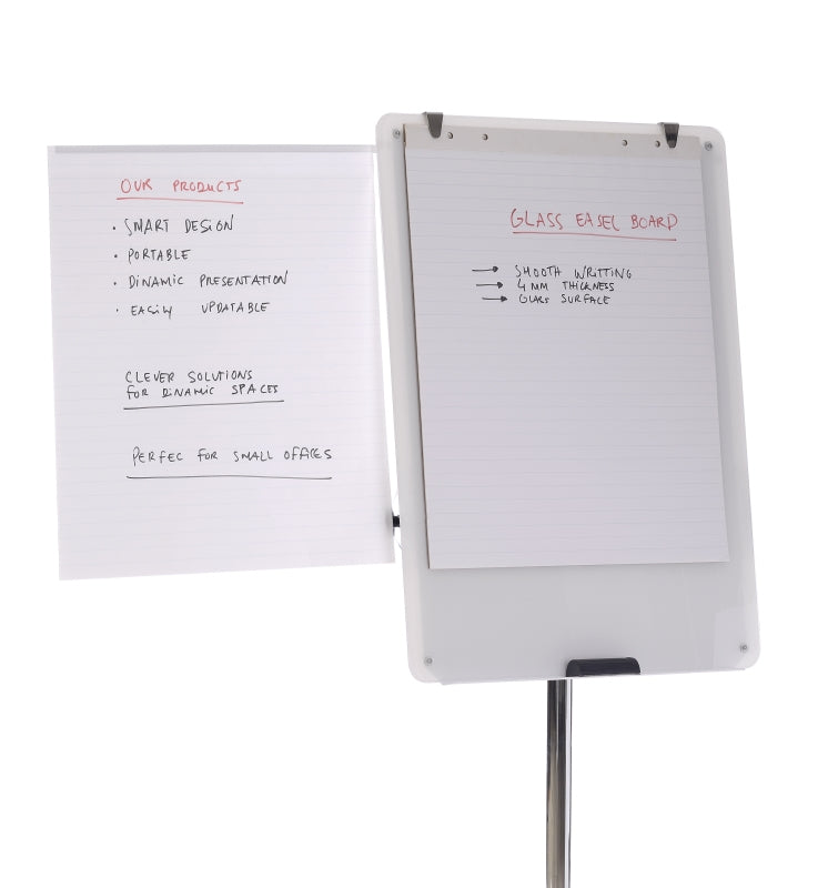 Bi-Office Glas-Flipchart – 70 × 100 cm, weiss, Hartglas