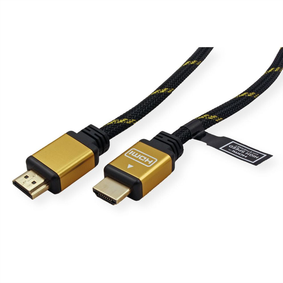 ROLINE HDMI Kabel 4K 30 Hz – 2 m – ARC, Ethernet – Schwarz/Gold