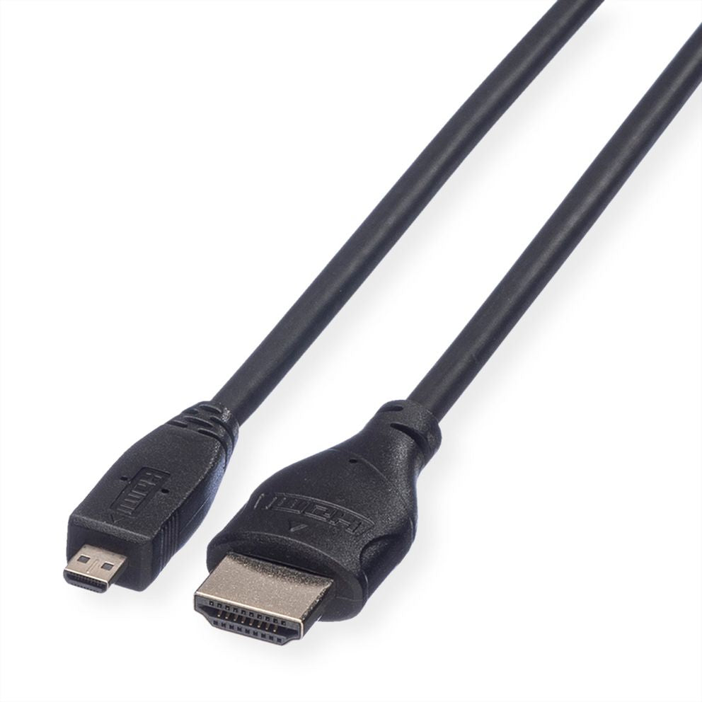 ROLINE Micro-HDMI auf HDMI Kabel High Speed – 4K 30 Hz – 2 m – ARC, Ethernet