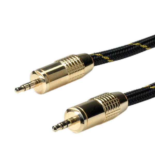 ROLINE 3,5-mm-Klinkenkabel – Stecker zu Stecker – 10 m, vergoldete Stecker, Schwarz-Gold