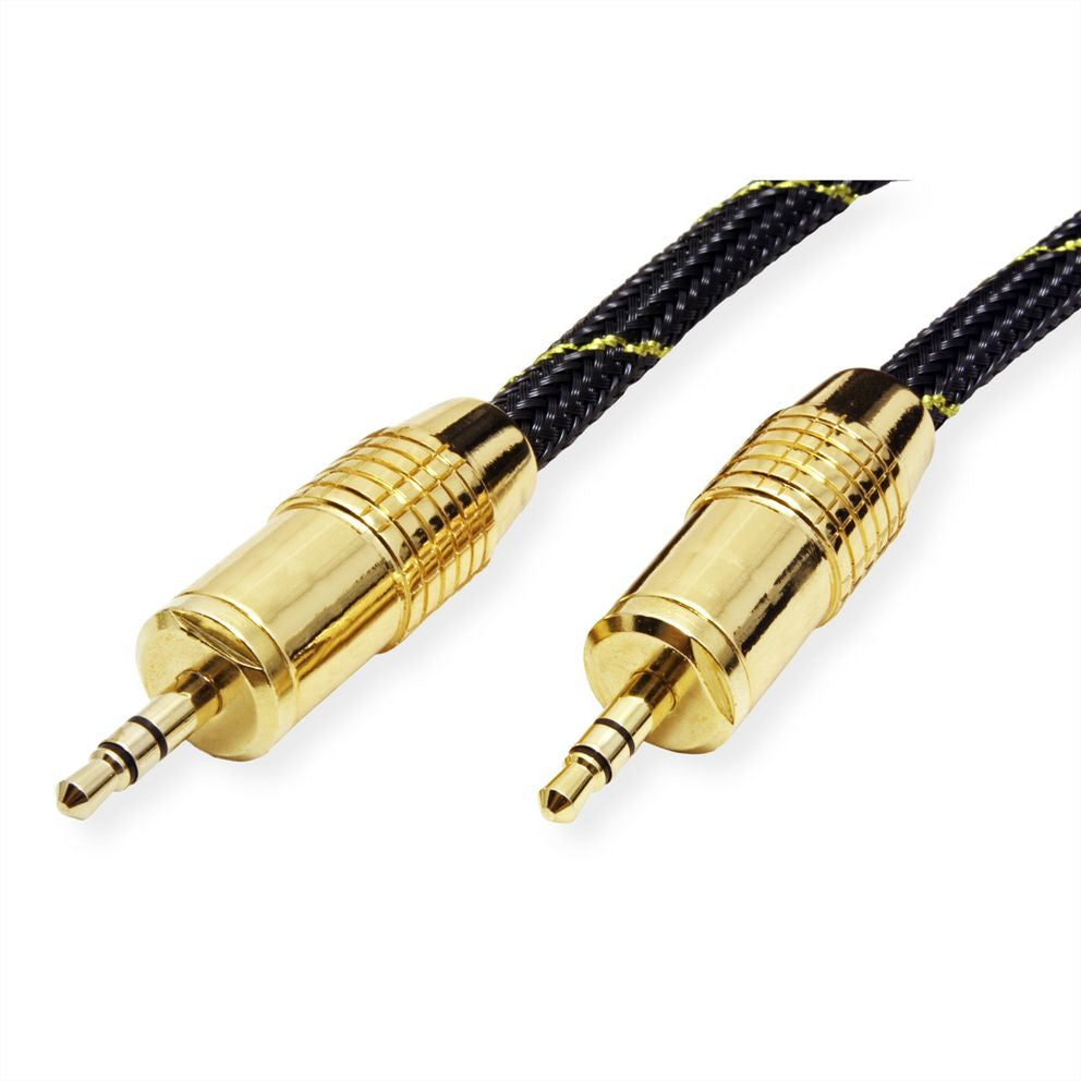 ROLINE 3,5-mm-Klinkenkabel – Stecker zu Stecker – 10 m, vergoldete Stecker, Schwarz-Gold