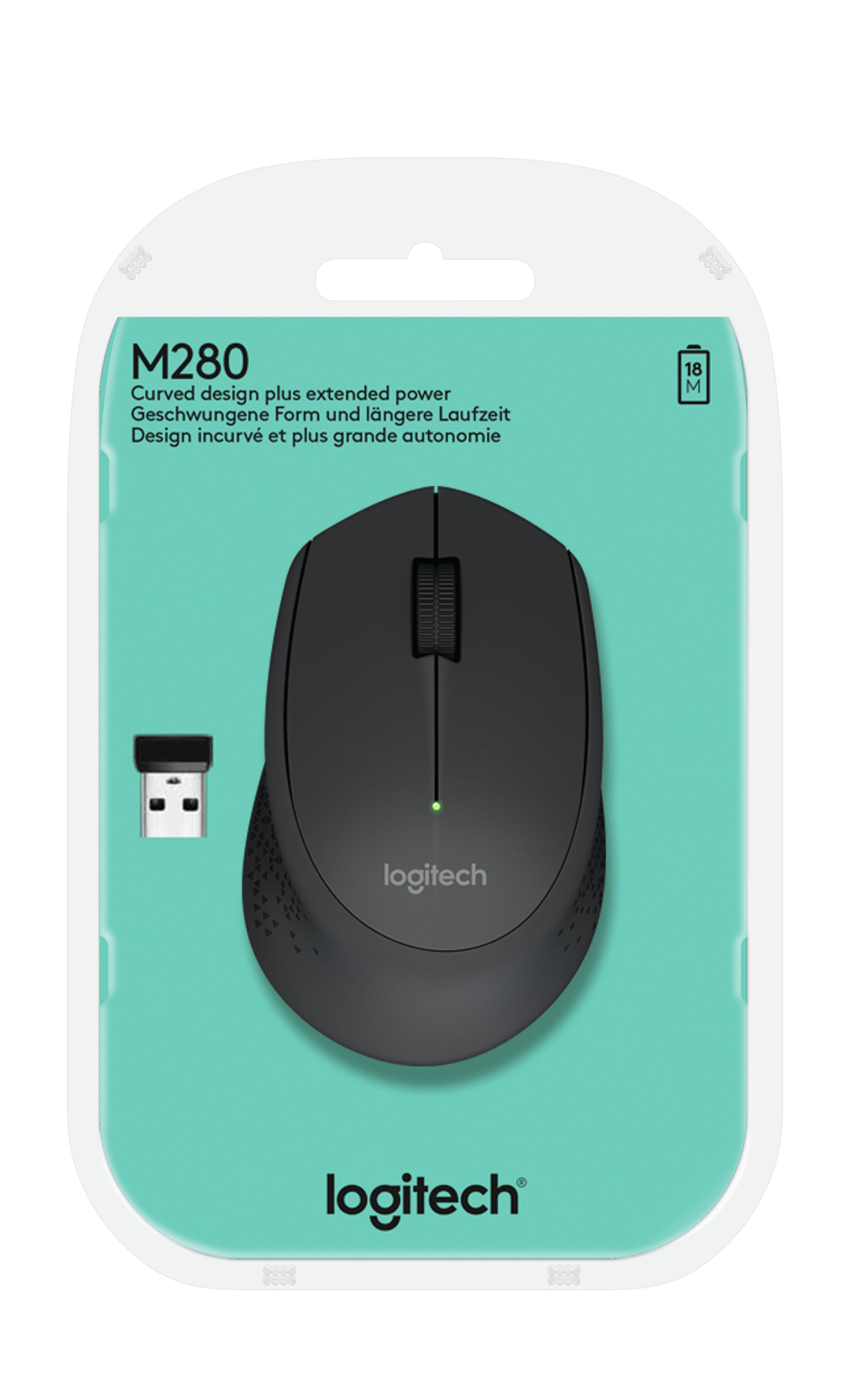 Logitech M280 EWR2 Maus – kabellos, 2,4 GHz, schwarz