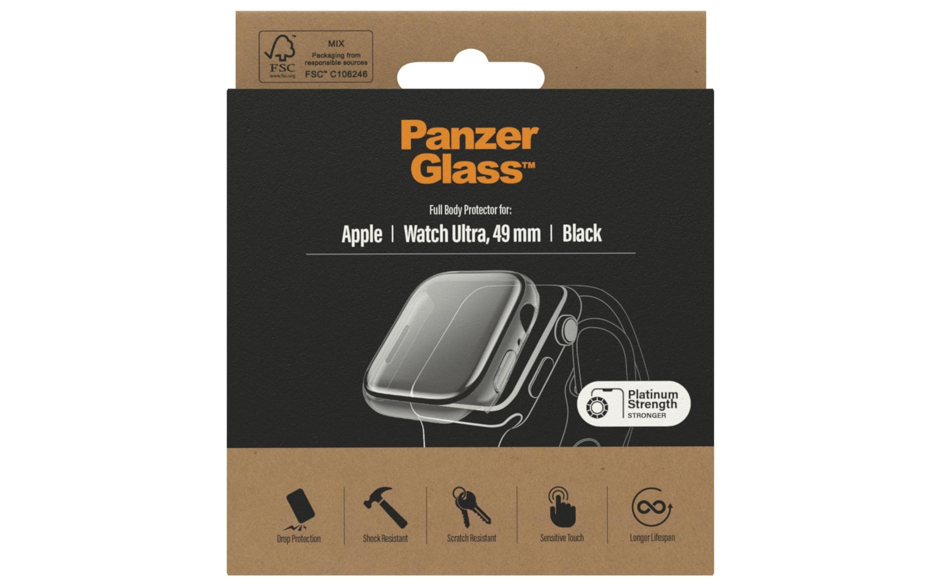 PanzerGlass Full Body – Displayschutz für Apple Watch Ultra 49 mm, Schwarz
