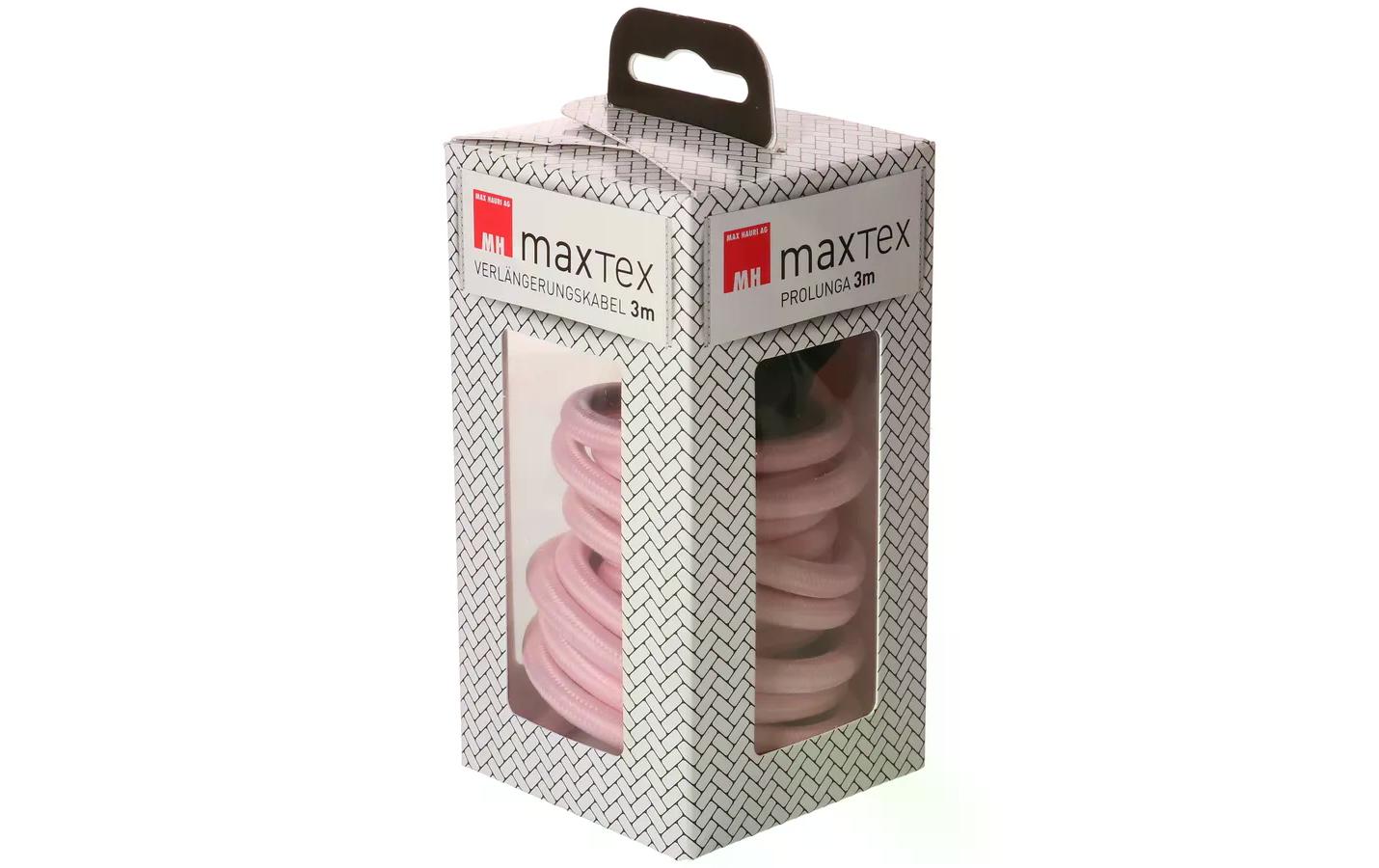 MaxTex Verlängerungskabel – T12–T13, 3 m, 3×1 mm², Textilmantel, Rosa