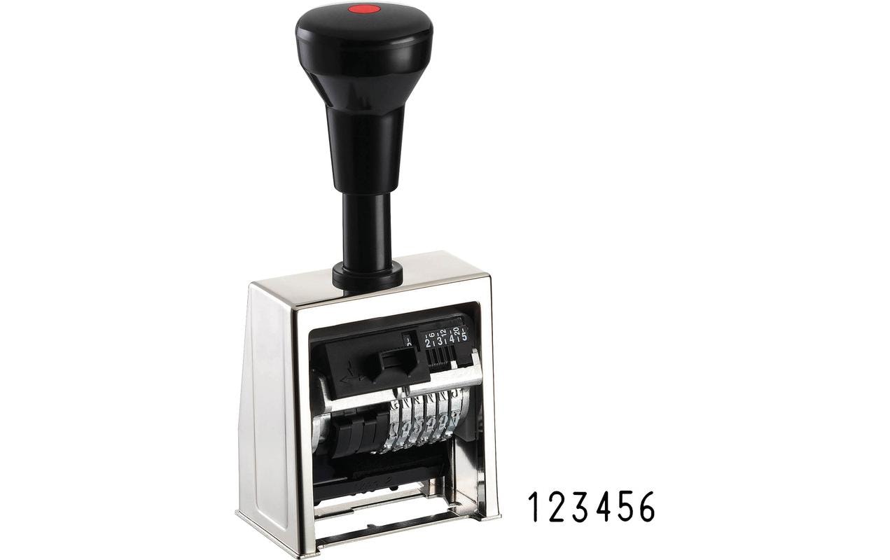 Reiner Motivstempel B 6 – Motiv: Zahlen, selbstfärbend, Metall, 22 × 5,5 mm, inkl. schwarz eingefärbtem Kissen
