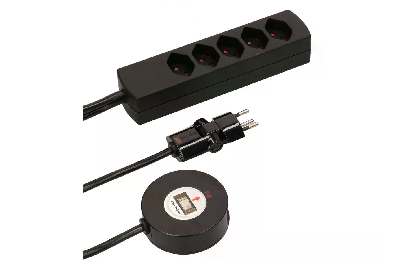 Max Hauri AG Max Hauri SAFETY-LINE Steckdosenleiste – 5×T13, mit Schalter, 2 m, Überstromschutz, Eingang T12 – schwarz
