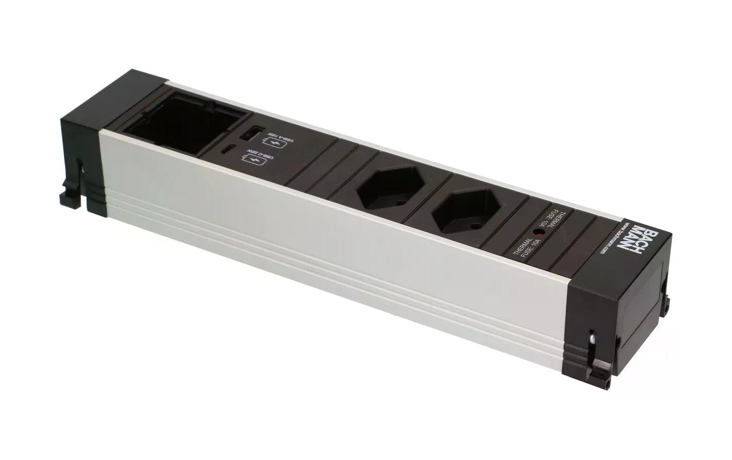 Bachmann POWER FRAME Steckdoseneinheit – 2×T13, 1×USB‑A, Einbau, Aluminium