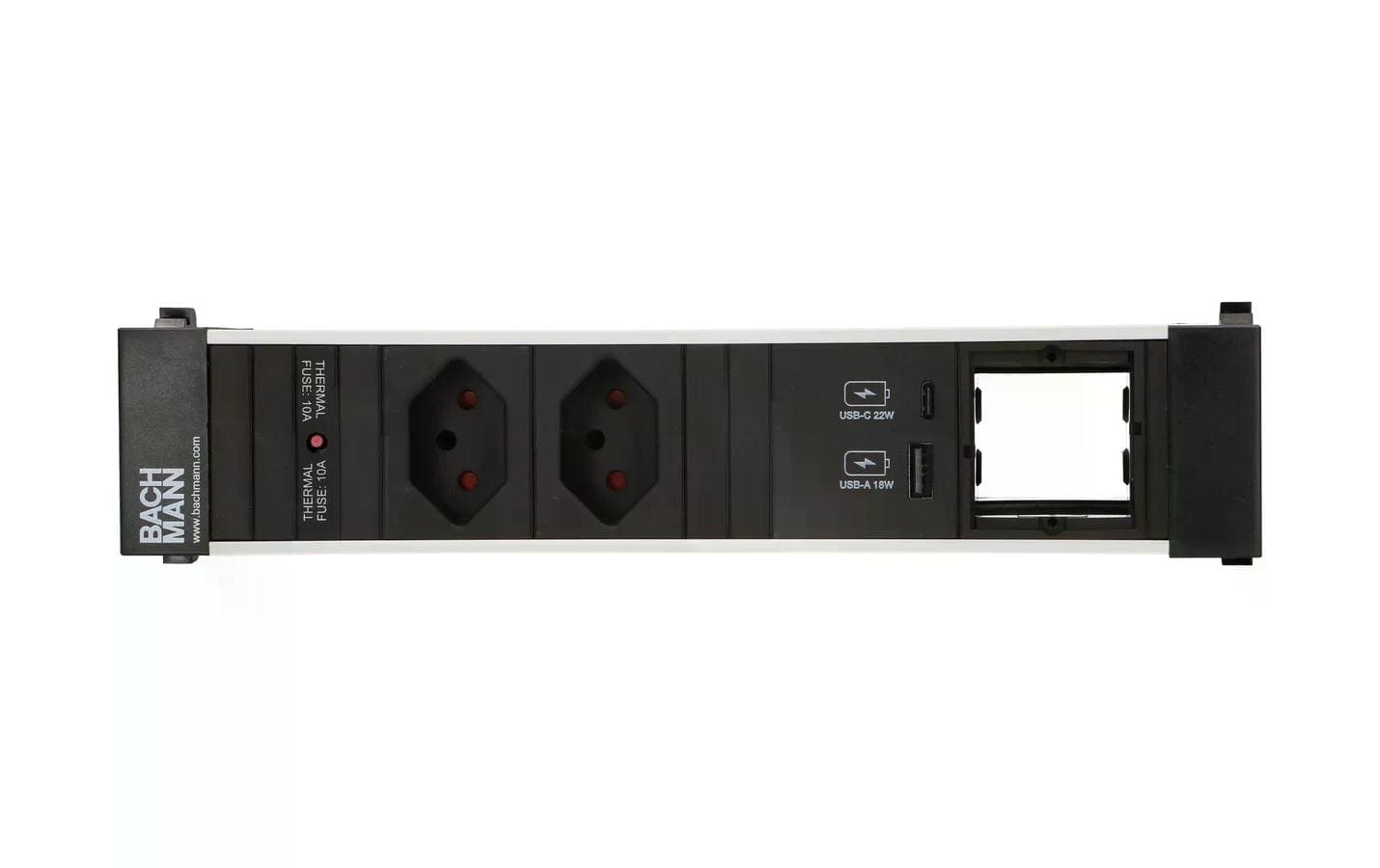 Bachmann POWER FRAME Steckdoseneinheit – 2×T13, 1×USB‑A, Einbau, Aluminium