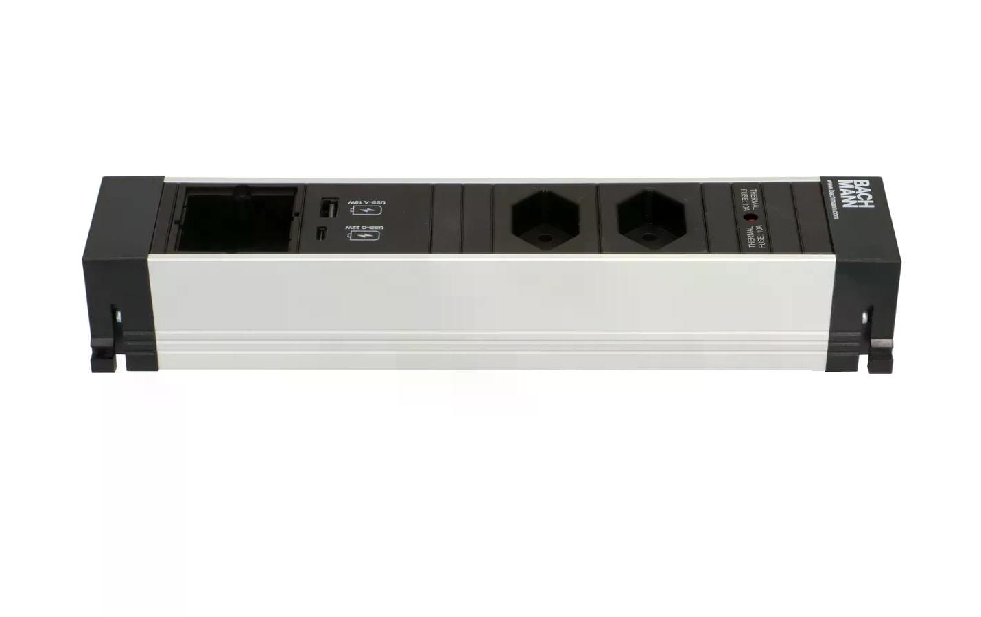 Bachmann POWER FRAME Steckdoseneinheit – 2×T13, 1×USB‑A, Einbau, Aluminium