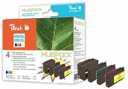 Peach 951XL Tintenpatronen-Multipack, Schwarz/Cyan/Magenta/Gelb (Kompatibel) – für HP 8600/8610/8620…