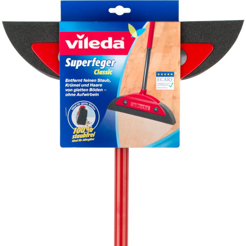 Vileda Superfeger Classic Besen – Teleskopstiel 75–130 cm, Kunststoff, Rot