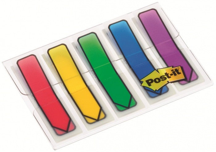 3M Post-it Indexstreifen – 11,9×43,2 mm – sortiert – 5×20 Stück, mit Dispenser, Kunststoff, Pfeil