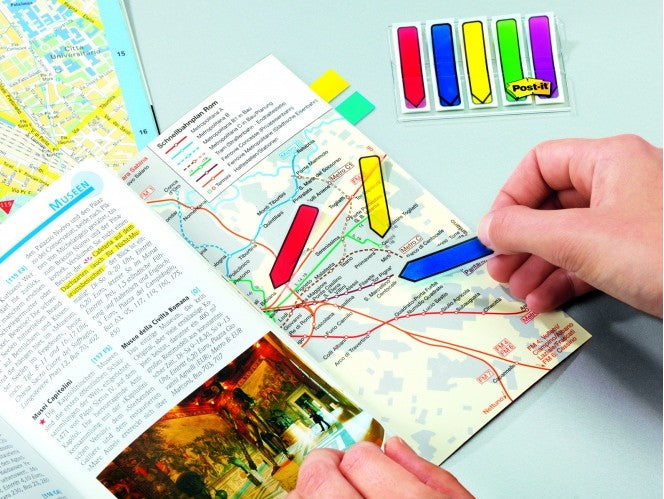 3M Post-it Indexstreifen – 11,9×43,2 mm – sortiert – 5×20 Stück, mit Dispenser, Kunststoff, Pfeil