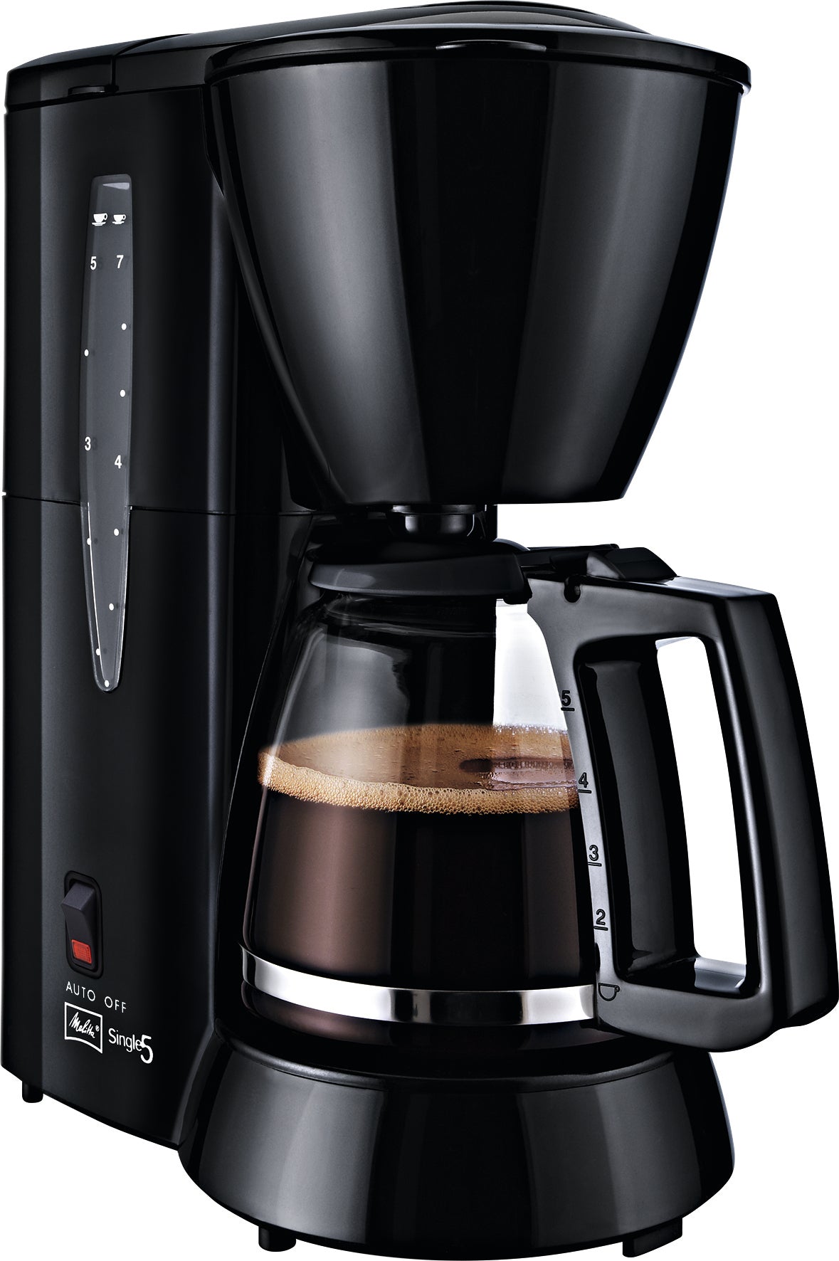 Melitta Filterkaffeemaschine – 5 Tassen, 0,65 l, Melitta Filtertüten 1x2, Schwarz, 14 × 29 × 24 cm