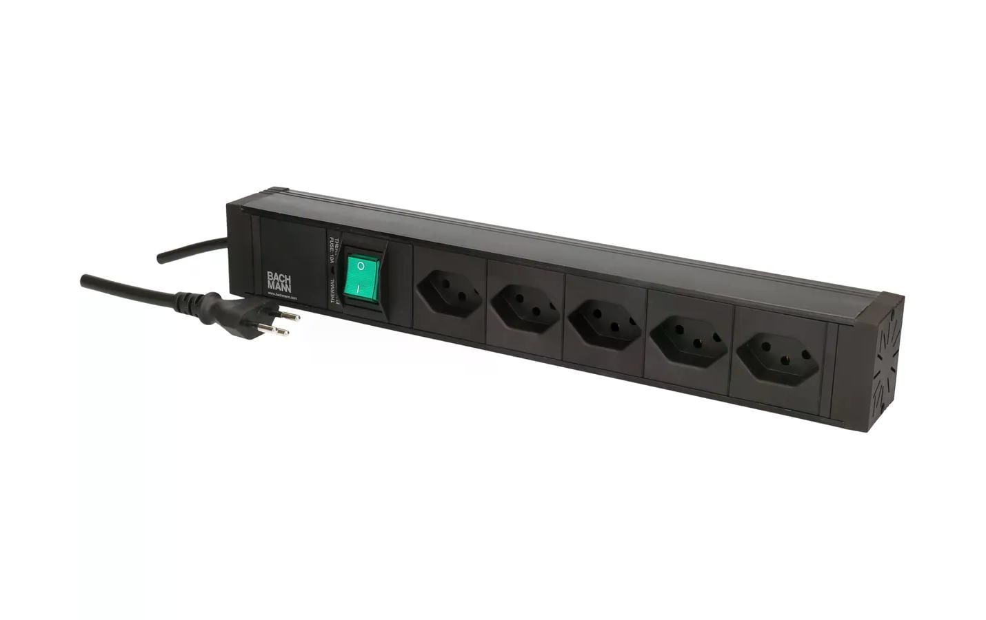Bachmann PDU ALU Steckdosenleiste, 5×T13, mit Schalter, 2 m, Montagewinkel – schwarz
