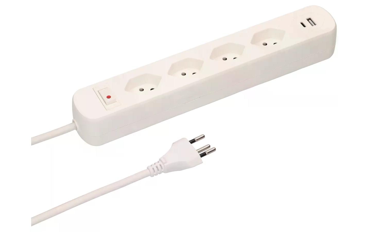 Max Hauri AG Max Hauri Basic-Line – Steckdosenleiste, 4× T13, 2× USB, mit Schalter, 1,5 m, Stecker T12, IP20