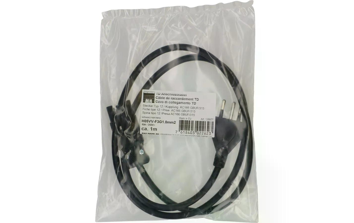 Max Hauri AG Max Hauri T12–GST18I3 Stromkabel – 1 m, 3×1,5 mm², schwarz