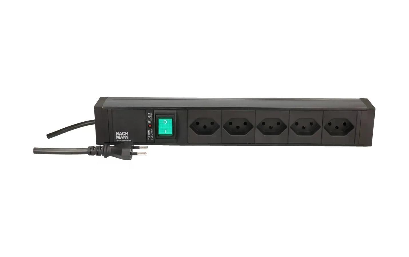 Bachmann PDU ALU Steckdosenleiste, 5×T13, mit Schalter, 2 m, Montagewinkel – schwarz