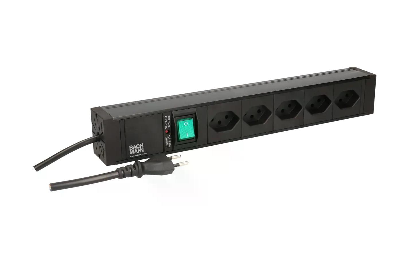 Bachmann PDU ALU Steckdosenleiste, 5×T13, mit Schalter, 2 m, Montagewinkel – schwarz