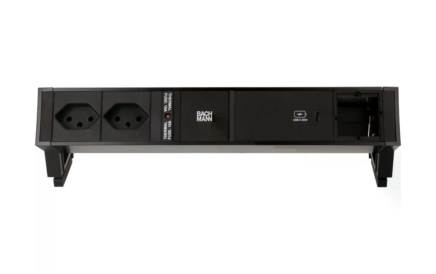 Bachmann DESK 2 Tischsteckdosenleiste, 2×T13, 1×USB-C, 0,2 m Kabel, Montagewinkel – Schwarz