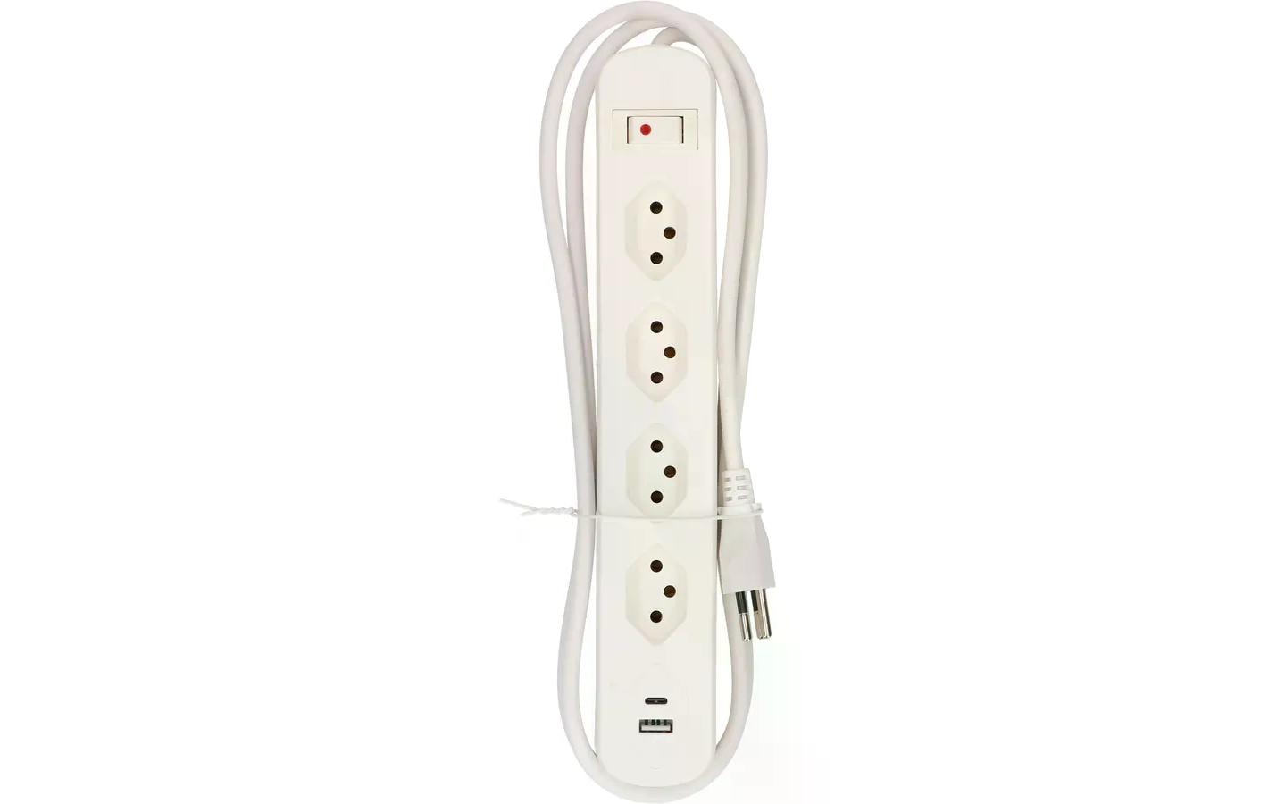 Max Hauri AG Max Hauri Basic-Line – Steckdosenleiste, 4× T13, 2× USB, mit Schalter, 1,5 m, Stecker T12, IP20