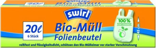 Swirl Kompostierbeutel – 20 L, mit Zugband, PE, weiss, 480 × 600 mm, 6 Stk