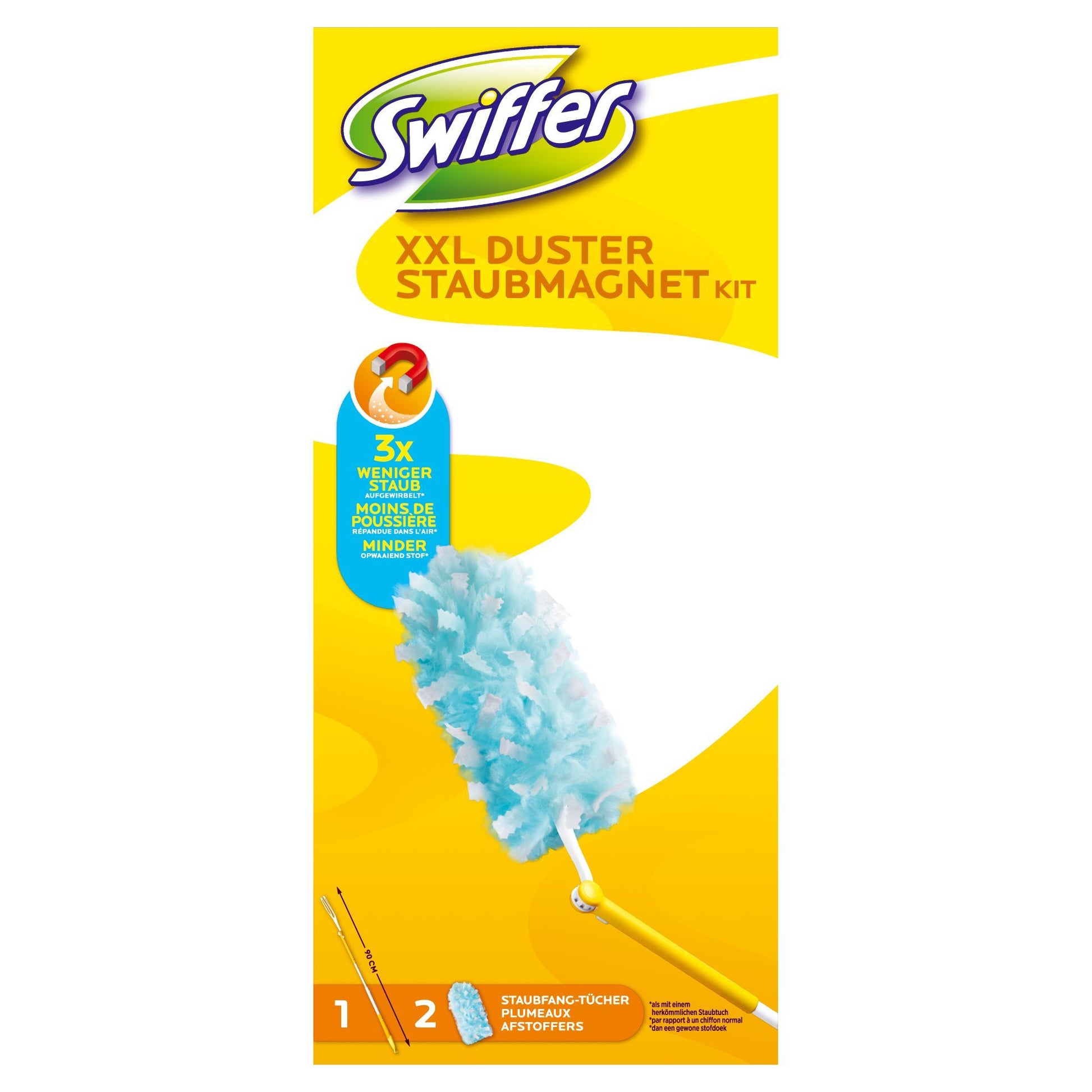Swiffer Staubmagnet Starterset XXL – Teleskopstab 90 cm, mit 2 Tüchern