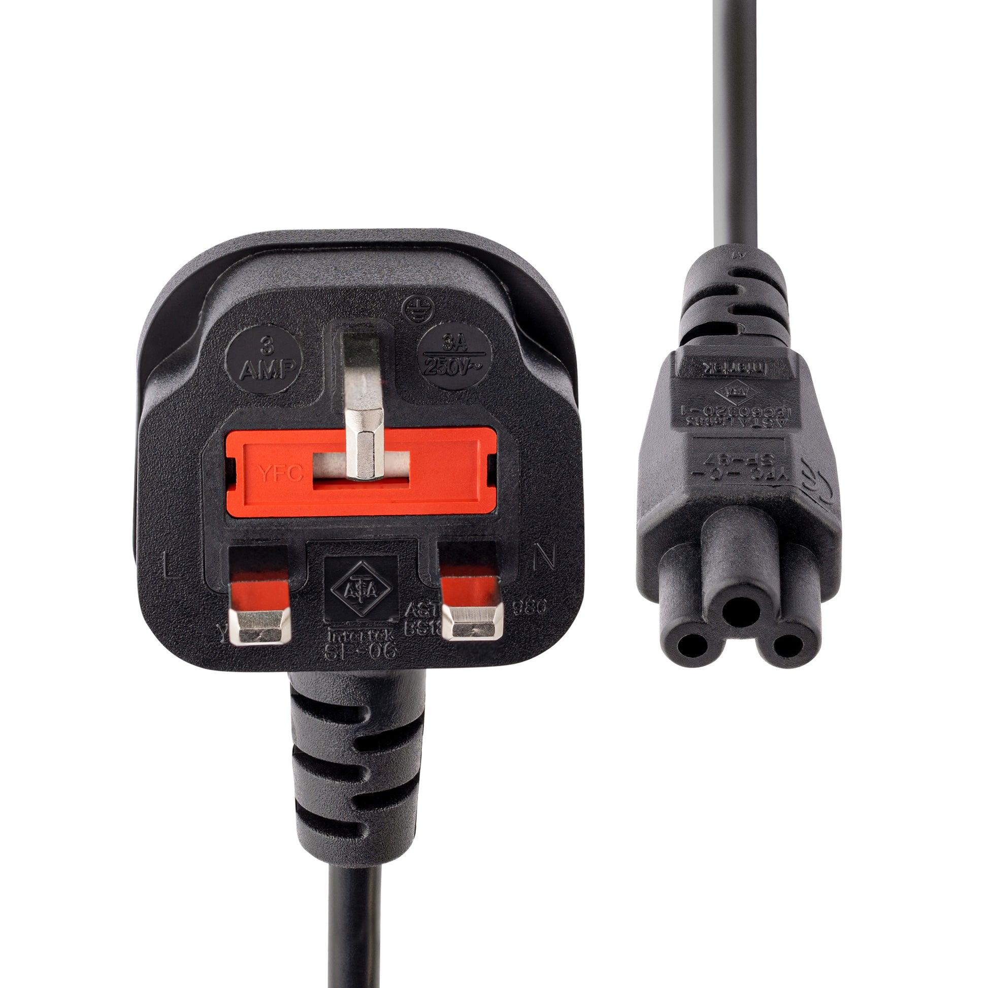 StarTech.com Netzkabel – UK (Typ G) – IEC C5, 2 m, 250 V/2,5 A, Schwarz
