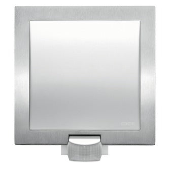 STEINEL Aussenwandleuchte L20 – 23×24 cm, 60 W, IP44, Netzbetrieb, mit Bewegungsmelder 180°/10 m, Weiss