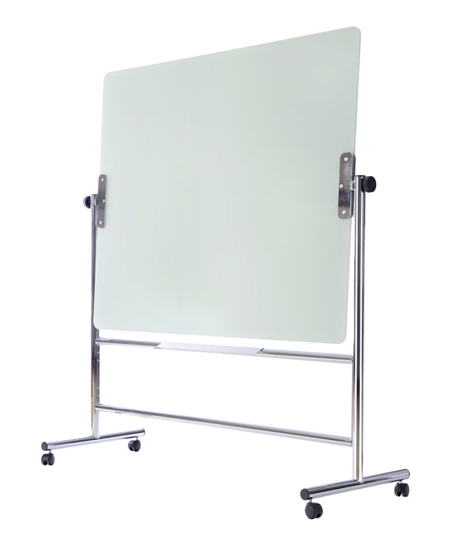 Bi-Office Whiteboard – 150 × 120 cm, Glas, magnetisch, Chromrahmen, mobil, drehbar