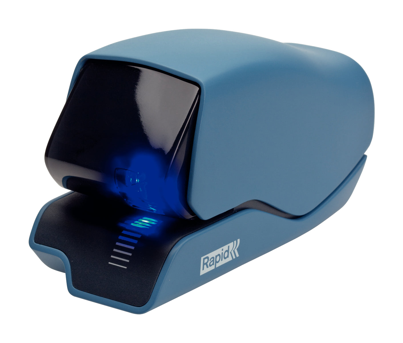 Rapid 5025e – Elektrischer Hefter, 25 Blatt, Flat-Clinch, Vorderlade, Einlegetiefe 65 mm, Blau