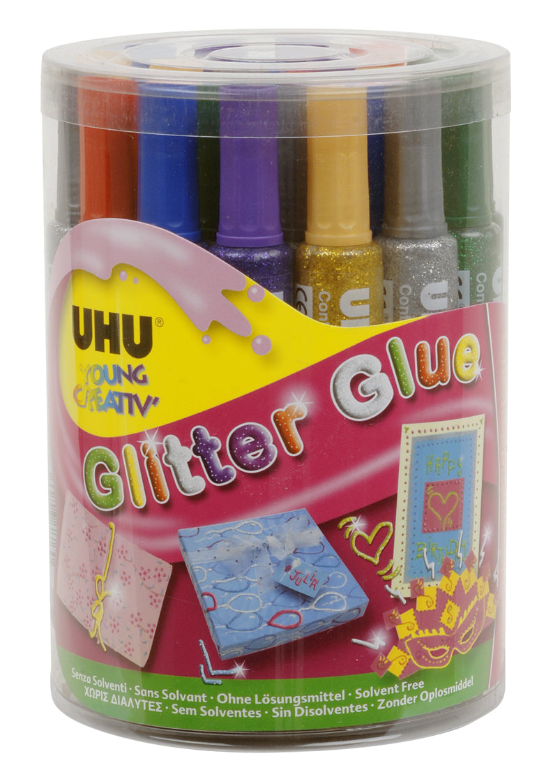 UHU Glitzerkleber Young Creativ – sortiert, 24 × 20 ml, für Papier, Karton und mehr