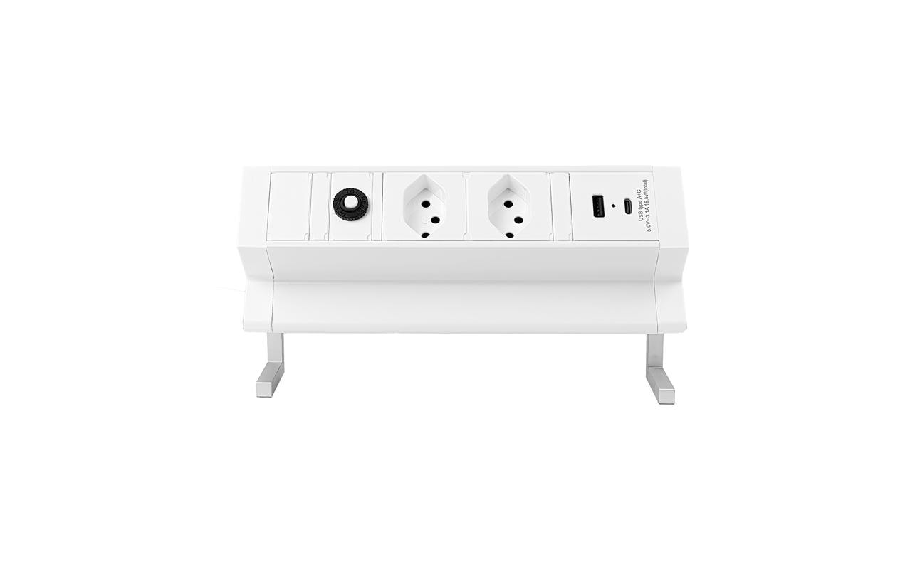 Steffen Steckdosenleiste, 2×T13, 2×USB, mit Schalter, 1,5 m, Eingang T12 – Weiss
