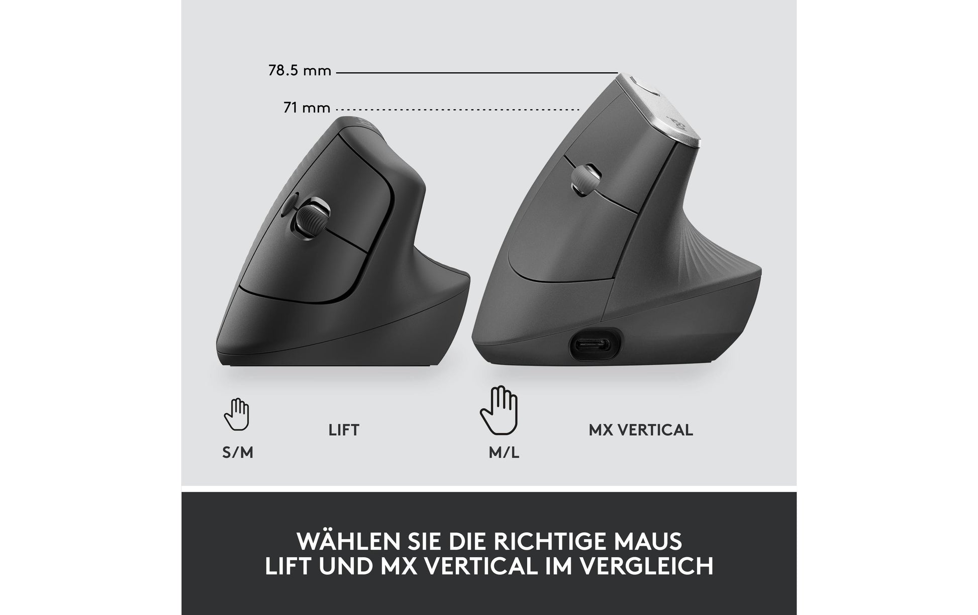 Logitech Lift for Business Ergonomische Maus – kabellos, vertikal, Logi Bolt USB-Empfänger, schwarz