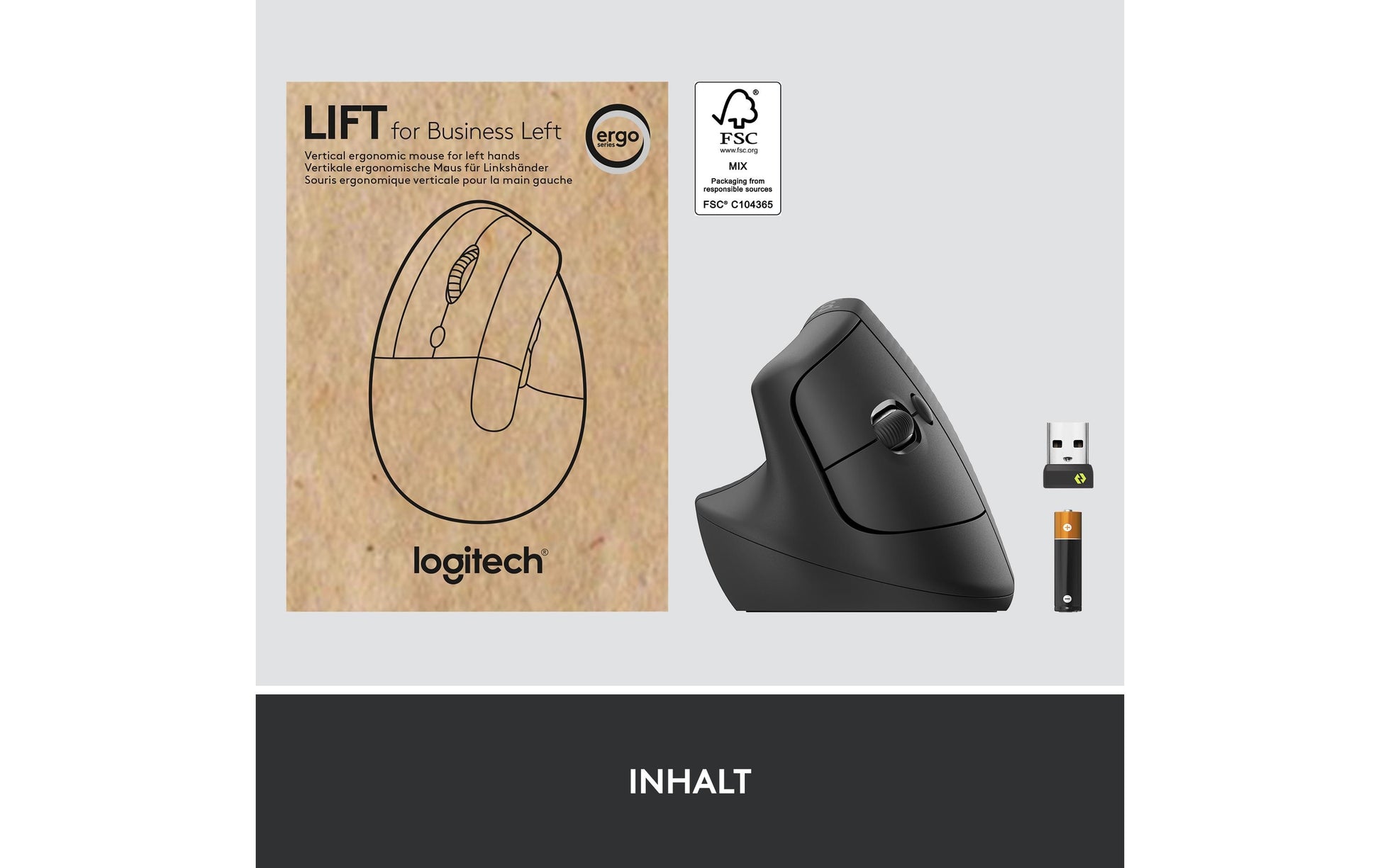 Logitech Lift for Business Linkshändige Ergonomische Maus – für Linkshänder, Graphit/Schwarz
