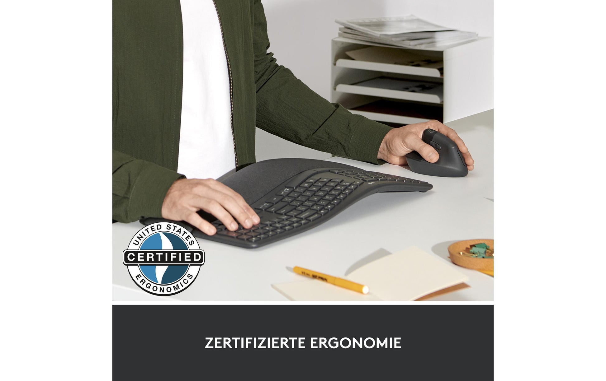 Logitech Lift for Business Linkshändige Ergonomische Maus – für Linkshänder, Graphit/Schwarz