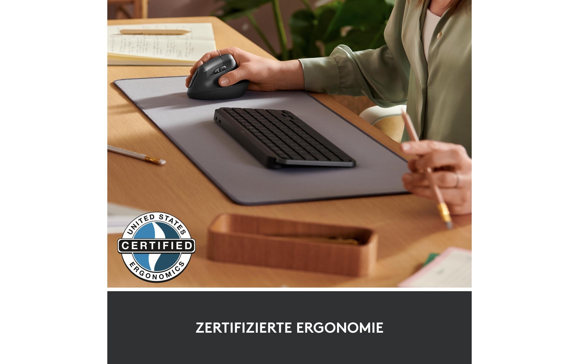 Logitech Lift for Business Ergonomische Maus – kabellos, für Rechtshänder, vertikal, Bolt-Empfänger, weiss