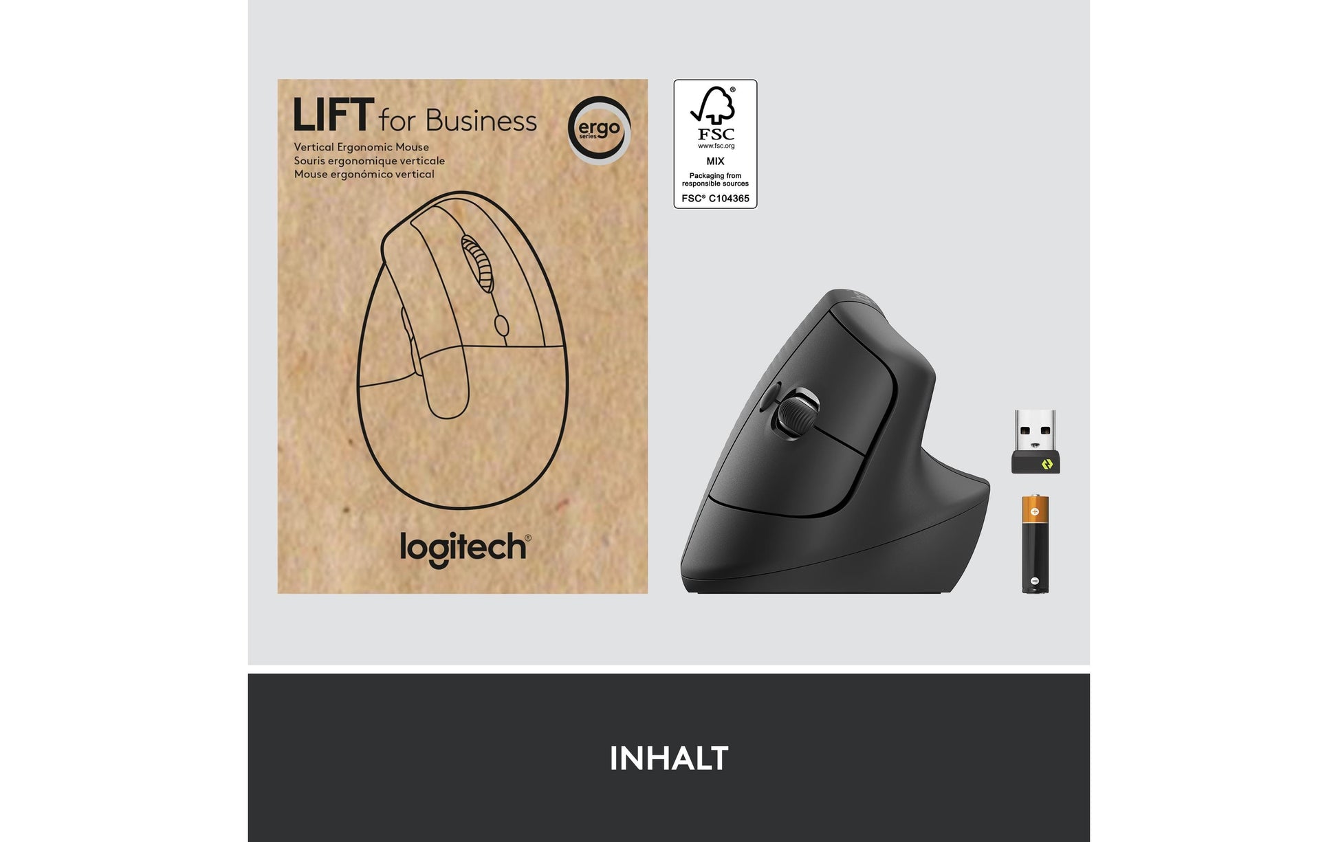 Logitech Lift for Business Ergonomische Maus – kabellos, vertikal, Logi Bolt USB-Empfänger, schwarz
